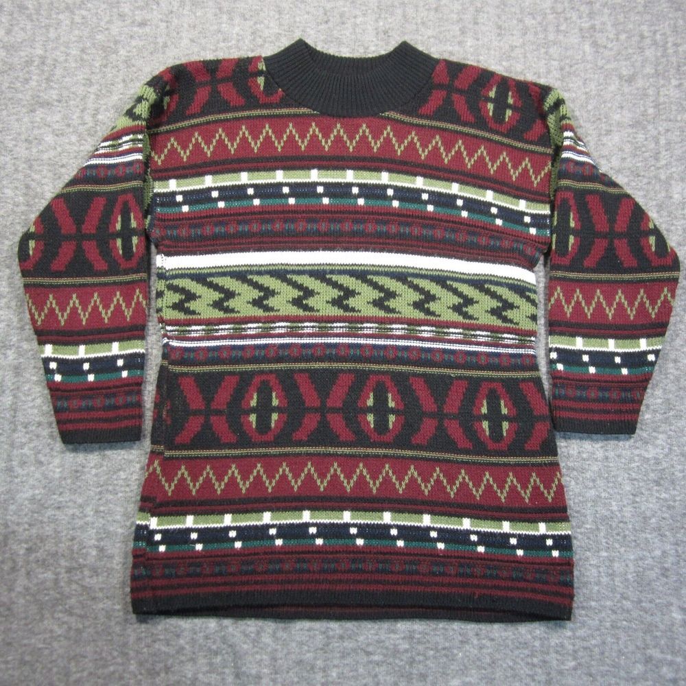Vtg Red Camel Grandpa‎ Sweater Womens M Geometric Stripes USA Made 80s 90s Retro